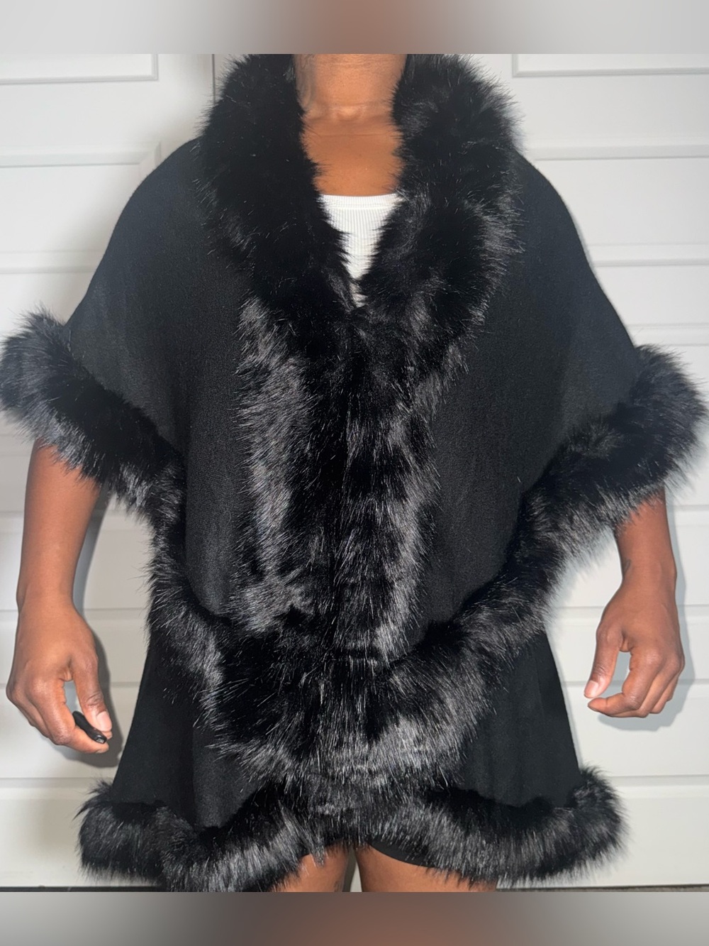Vivid Importers of NY Black Faux Fur Trimmed Capelet